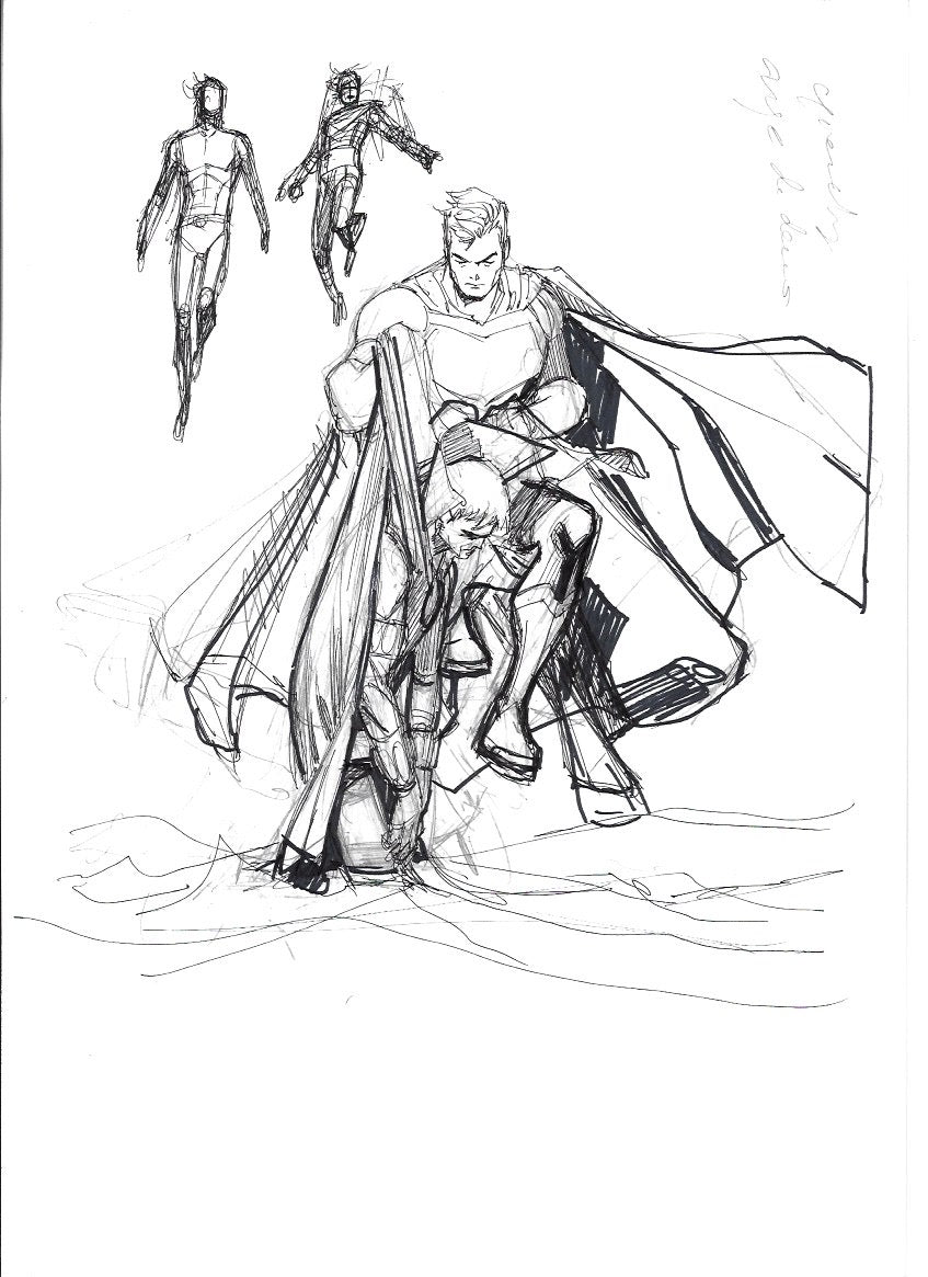 Sketch Superman victoria en el mar pagina A4 completa - La caída de Camelot