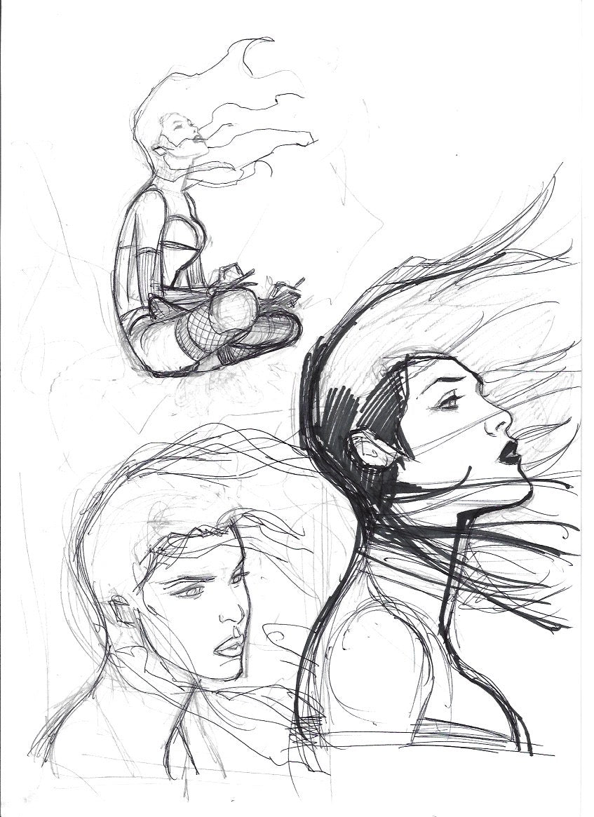 Sketches Zatanna estudio de composición - La caída de Camelot