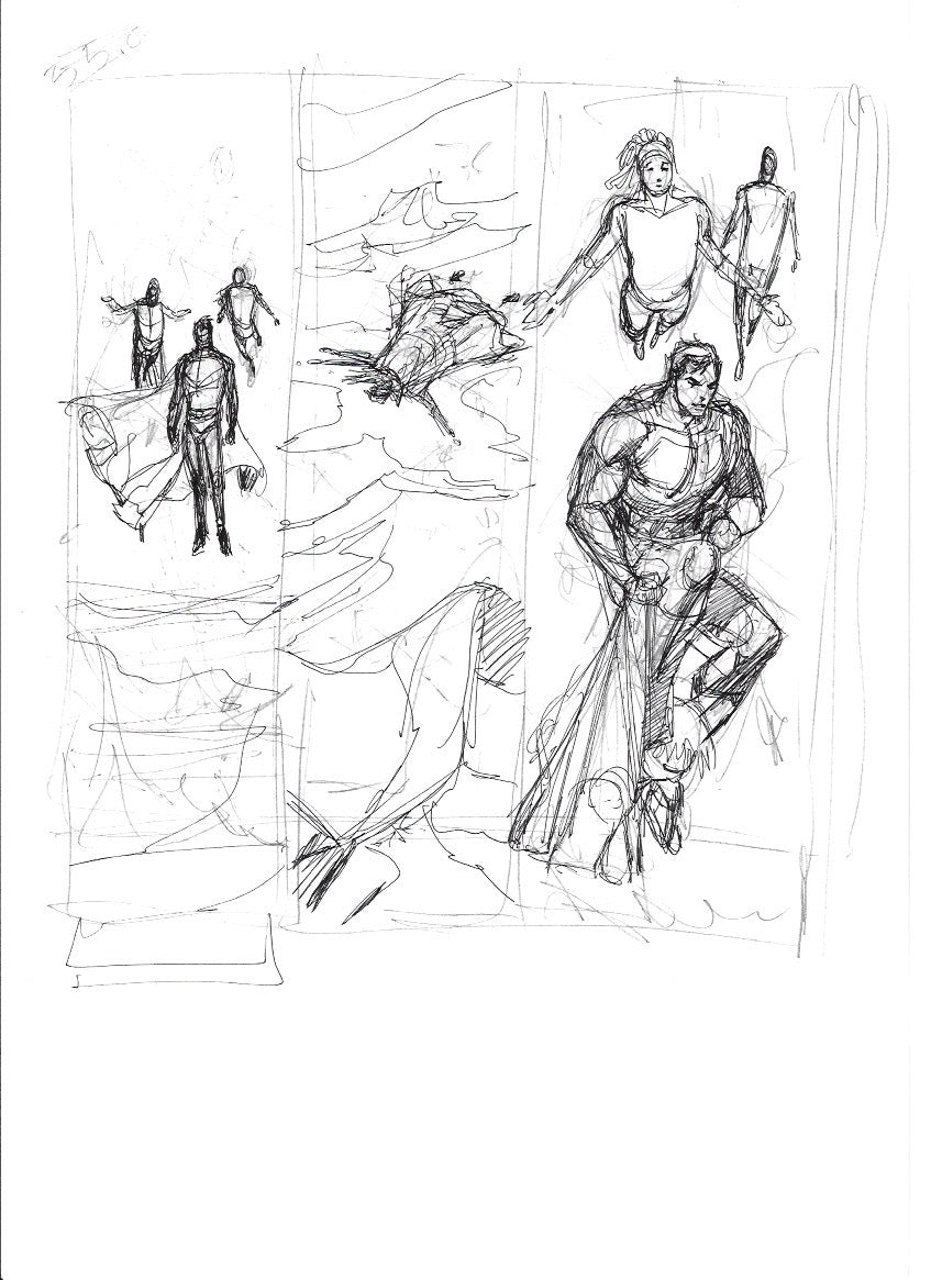 Sketch Superman victoria en el mar 3 viñetas (Pagina por delante y por detrás) - La caída de Camelot