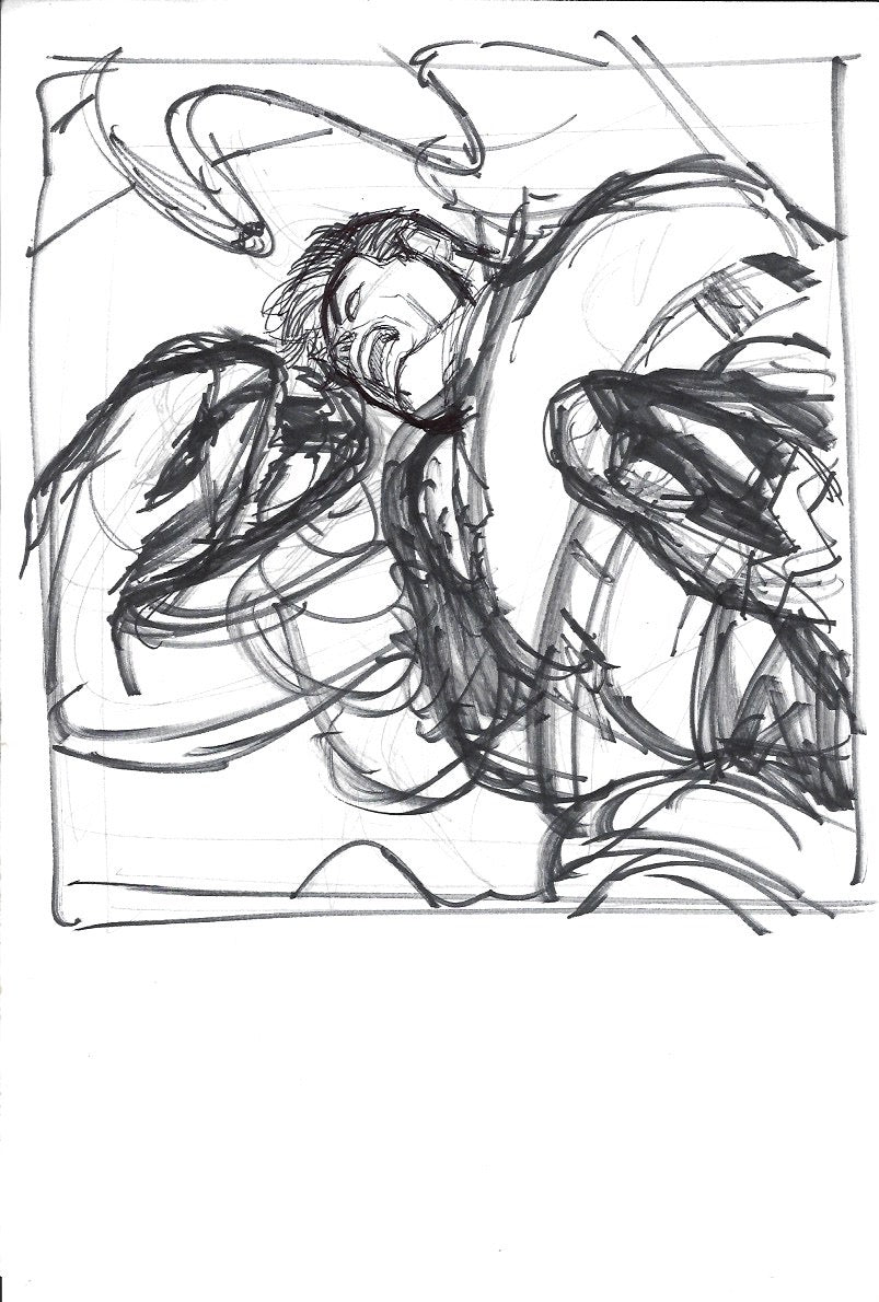 Sketch de Superman luchando - Caída de Camelot