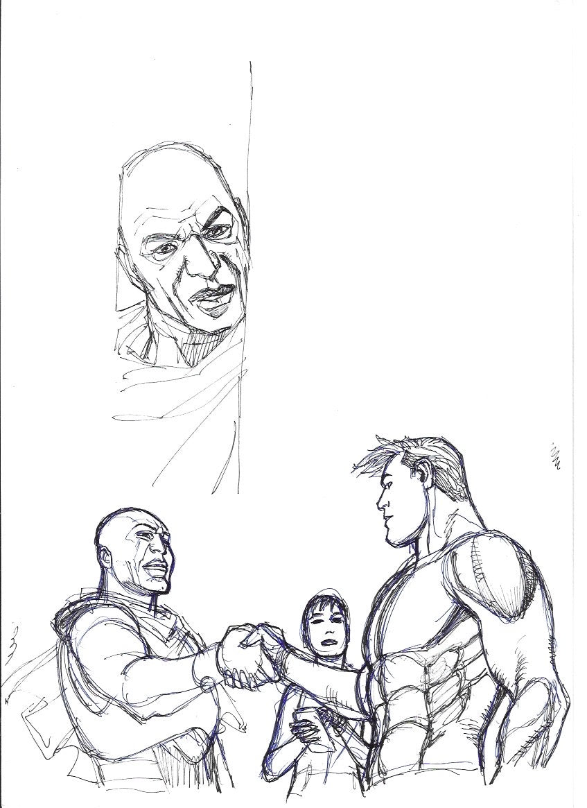 Sketch Superman y Coronel Percy Escadrón K (pagina A4 completa)- La caída de Camelot