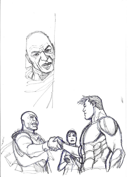 Sketch Superman y Coronel Percy Escadrón K (pagina A4 completa)- La caída de Camelot