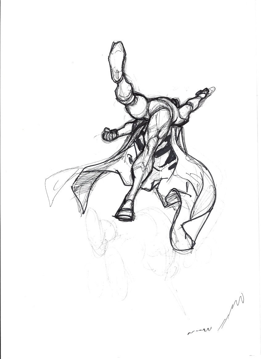 Sketch Superman pelea escorzo - La caída de Camelot