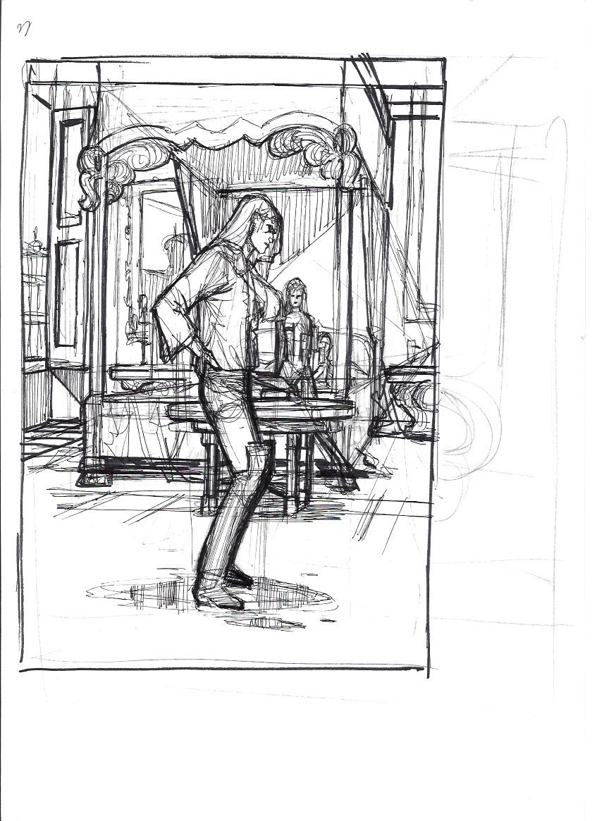 Sketch Arion derrotado habitación - La caída de Camelot