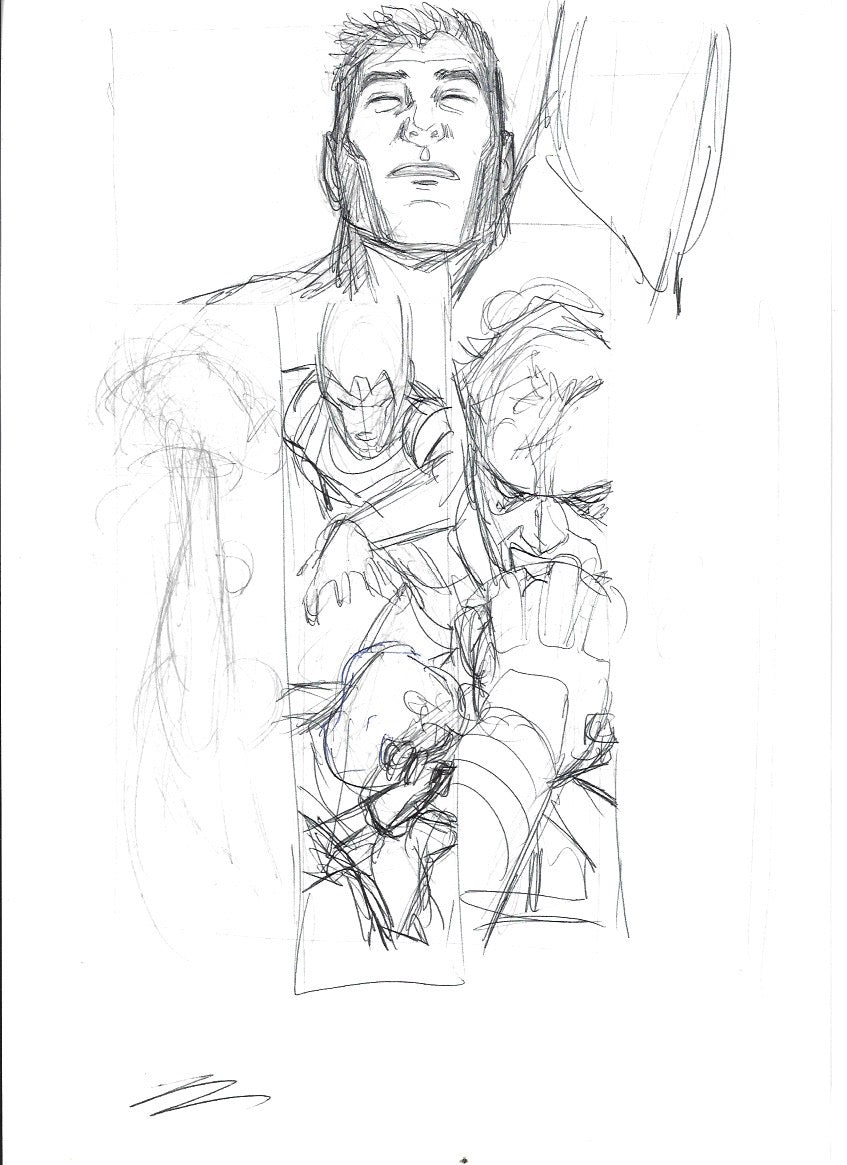 Sketch Khyber vs Superman en el cielo - La caída de Camelot