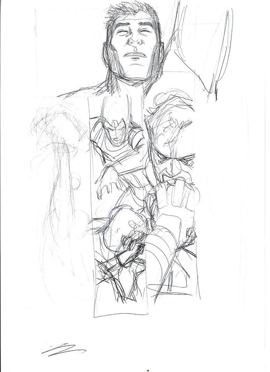 Sketch Khyber vs Superman en el cielo - La caída de Camelot