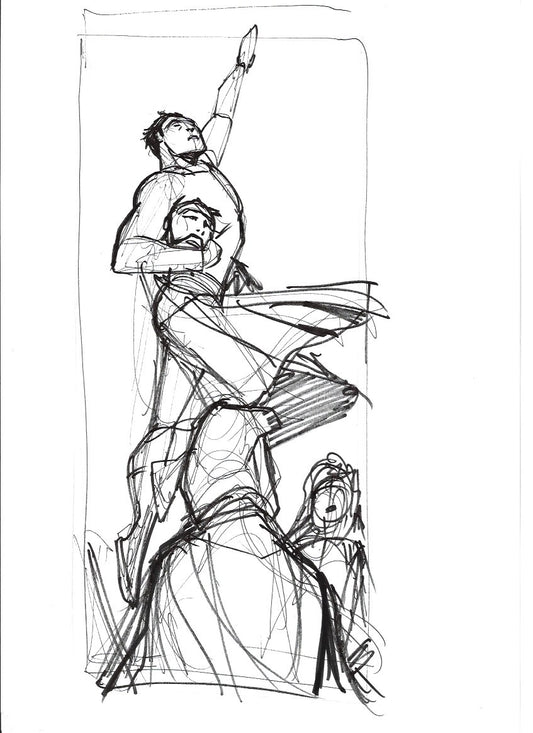 Sketch Derrota del bromista con Superman (Pagina por delante y por detras) - La caída de Camelot