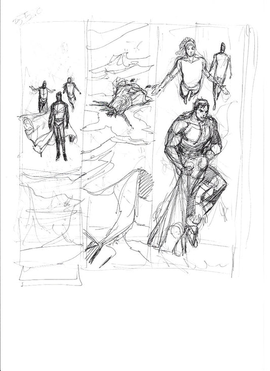 Sketch Superman victoria en el mar 3 viñetas (Pagina por delante y por detrás) - La caída de Camelot